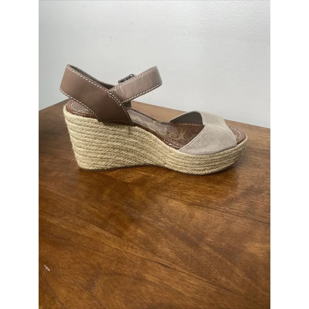 Sam Edleman Wedge Espadrilles Women Shoes 9.5 Heels Leather Tan Strappy